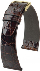 Leder-Uhrenarmband Hirsch Prestige M 02208110-1, braun, Krokodilleder, Länge M, Quick Release