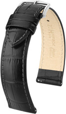 Leder-Uhrenarmband Hirsch Duke S 01028350-2, schwarz, Kalbsleder, Länge S, Quick Release