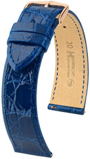 Leder-Uhrenarmband Hirsch Genuine Croco L 01808085-7, blau, Krokodilleder, Länge L, Quick Release