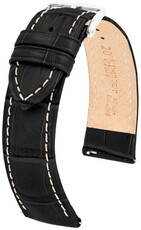 Leder-Uhrenarmband Hirsch Duke L 01028051-2, schwarz, Kalbsleder, Länge L, Quick Release
