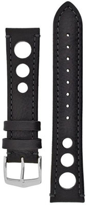 Leder-Uhrenarmband Hirsch Rally L 05102050-2, schwarz, Kalbsleder, Länge L, Quick Release