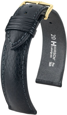 Leder-Uhrenarmband Hirsch Camelgrain M 10200950OE-1, schwarz, Kalbsleder, open end (für feste Federstege), Länge M, Quick Release