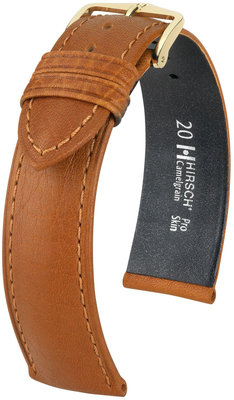 Leder-Uhrenarmband Hirsch Camelgrain M 10200910OE-1, braun, Kalbsleder, open end (für feste Federstege), Länge M, Quick Release