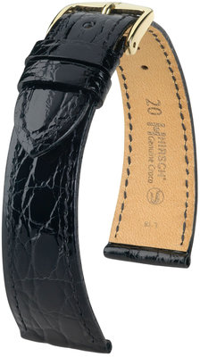 Leder-Uhrenarmband Hirsch Genuine Croco M 18800850OE-1, schwarz, Krokodilleder, Open End (für feste Federstege), Länge M, Quick Release