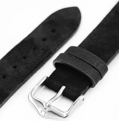Leder-Uhrenarmband Hirsch Serro L 05564050-2, schwarz, Wildleder, Limited Edition, Länge L, Quick Release