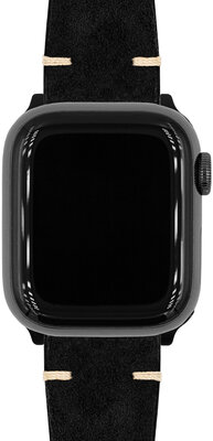 Leder-Uhrenarmband Hirsch Serro L 05564050-2, schwarz, Wildleder, Limited Edition, Länge L, Quick Release