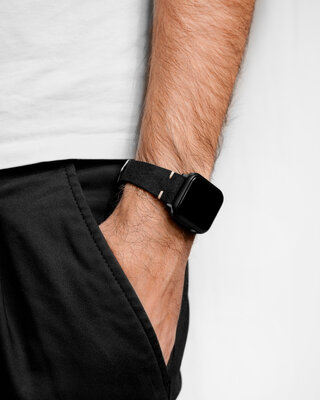 Leder-Uhrenarmband Hirsch Serro L 05564050-2, schwarz, Wildleder, Limited Edition, Länge L, Quick Release