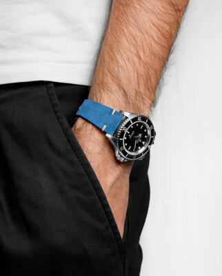 Lederband Hirsch Serro L 05564080-2, blau, Antilopenleder, Limited Edition, Länge L, Quick Release