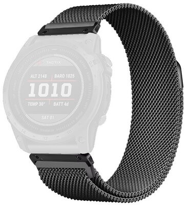 Edelstahlarmband Ricardo 20mm (für Garmin Fenix 8/7S/6S (43mm), u.a.), schwarz V1, Milanaise-Uhrenarmband, QuickFit