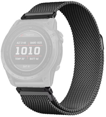 Edelstahlarmband Ricardo 26mm (für Garmin Fenix 8/7X/6X (51mm), Tactix u.a.), schwarz, Milanaise-Uhrenarmband, QuickFit