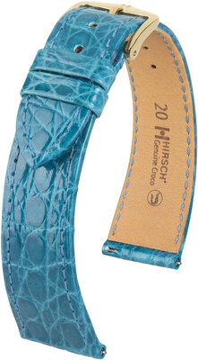 Lederband Hirsch Genuine Croco 18900883-7, Blau, Krokodilhaut, Quick Release