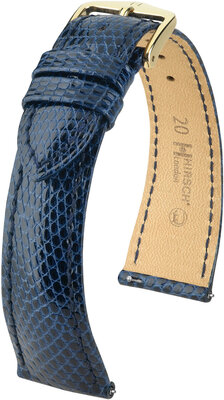 Lederband Hirsch London L 04366080-7, blau, Eidechsenleder, Länge L, Quick Release