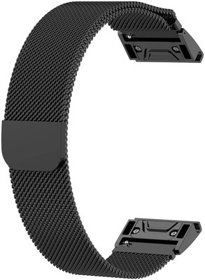 Stahlarmband Ricardo 20mm (für Garmin Fenix 8/7S/6S (43mm) u.a.), schwarz V2, Milanaise, QuickFit