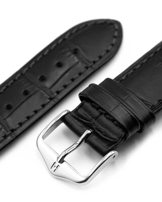 Leder-Uhrenarmband Hirsch Duke S 01028350-2, schwarz, Kalbsleder, Länge S, Quick Release