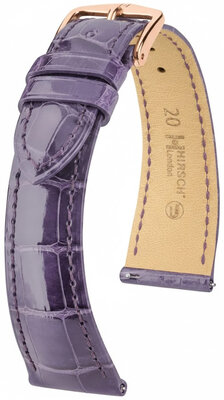Leder-Uhrenarmband Hirsch London L 04307084-7, lila, Alligatorleder, Länge L, Quick Release