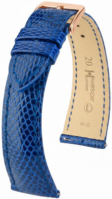 Lederband Hirsch London 04266185-7, Blau, Eidechsenhaut, Quick Release