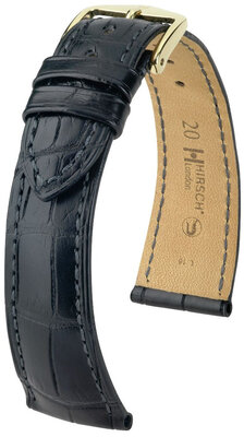Leder-Uhrenarmband Hirsch London L 04207059NQ-1, schwarz, Alligatorleder, Länge L