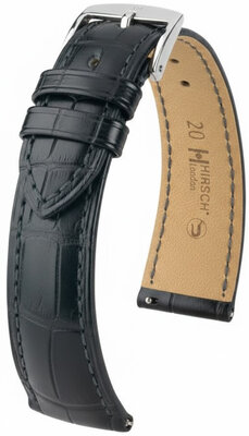 Leder-Uhrenarmband Hirsch London L 04207059NQ-2, schwarz, Alligatorleder, Länge L