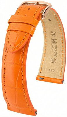 Leder-Uhrenarmband Hirsch London L 04207076-7, orange, Alligatorleder, Länge L, Quick Release