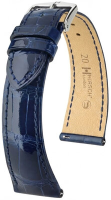 Leder-Uhrenarmband Hirsch London L 04207080-2, blau, Alligatorleder, Länge L, Quick Release