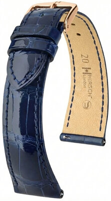 Leder-Uhrenarmband Hirsch London L 04207080-7, blau, Alligatorleder, Länge L, Quick Release
