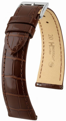 Leder-Uhrenarmband Hirsch London L 04307010-2, braun, Alligatorleder, Länge L, Quick Release