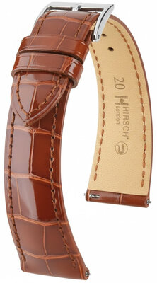 Leder-Uhrenarmband Hirsch London L 04307070-2, braun, Alligatorleder, Länge L, Quick Release