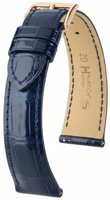 Leder-Uhrenarmband Hirsch London L 04307080-7, blau, Alligatorleder, Länge L, Quick Release