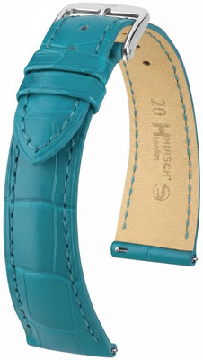 Leder-Uhrenarmband Hirsch London L 04307083-2, blau, Alligatorleder, Länge L, Quick Release