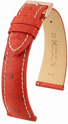 Lederband Hirsch Massai Ostrich 04262121-7, Rot, Straußenhaut, Quick Release