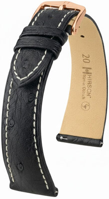 Lederband Hirsch Massai Ostrich 04262151-7, schwarz, Straußenhaut, Quick Release