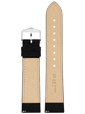 Leder-Uhrenarmband Hirsch Osiris Nubuk 03433150-2, schwarz, Kalbsleder, Länge M, Quick Release