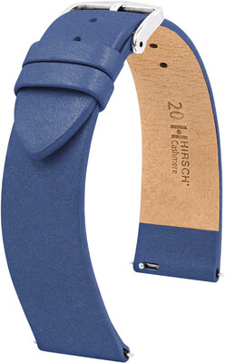 Leder-Uhrenarmband Hirsch Cashmere M 03902180-2, blau, Kalbsleder, Länge M, Quick Release