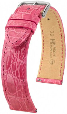 Leder-Uhrenarmband Hirsch Genuine Croco L 01808025-2, rosa, Krokodilleder, Länge L, Quick Release