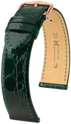 Leder-Uhrenarmband Hirsch Genuine Croco L 01808040-7, grün, Krokodilleder, Länge L, Quick Release