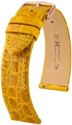 Leder-Uhrenarmband Hirsch Genuine Croco L 01808072-7, gelb, Krokodilleder, Länge L, Quick Release