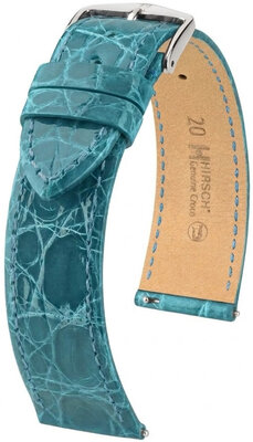 Leder-Uhrenarmband Hirsch Genuine Croco L 01808083-2, blau, Krokodilleder, Länge L, Quick Release