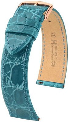 Leder-Uhrenarmband Hirsch Genuine Croco L 01808083-7, blau, Krokodilleder, Länge L, Quick Release