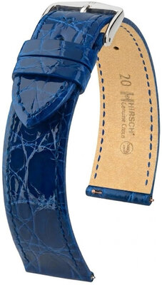 Leder-Uhrenarmband Hirsch Genuine Croco L 01808085-2, blau, Krokodilleder, Länge L, Quick Release