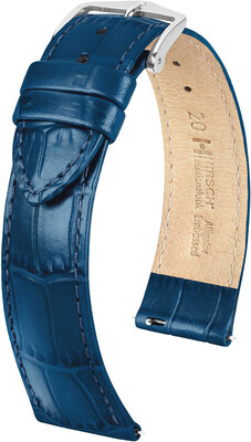 Leder-Uhrenarmband Hirsch Louisianalook L 03427080-2, blau, Kalbsleder, Länge L, Quick Release