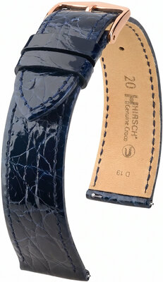 Lederband Hirsch Genuine Croco 01808180-7, Blau, Krokodilhaut, Quick Release