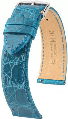 Lederband Hirsch Genuine Croco 01808183-2, Blau, Krokodilhaut, Quick Release