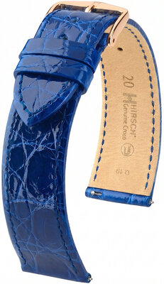 Lederband Hirsch Genuine Croco 01808185-7, Blau, Krokodilhaut, Quick Release