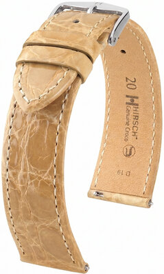 Lederband Hirsch Genuine Croco 01808190-2, Beige, Krokodilhaut, Quick Release