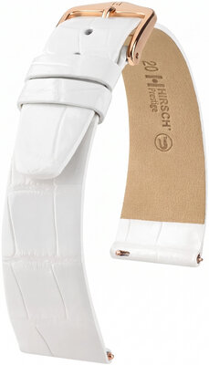 Leder-Uhrenarmband Hirsch Prestige L 02207000-7, weiß, Alligatorleder, Länge L, Quick Release
