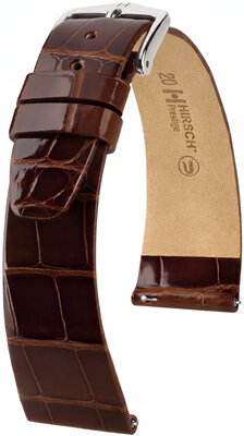 Leder-Uhrenarmband Hirsch Prestige L 02207010-2, braun, Alligatorleder, Länge L, Quick Release