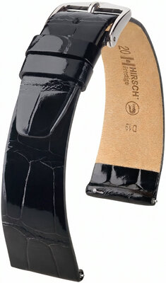 Leder-Uhrenarmband Hirsch Prestige L 02207050-2, schwarz, Alligatorleder, Länge L, Quick Release