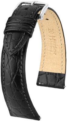 Leder-Uhrenarmband Hirsch Aristocrat L 03829050-2, schwarz, Kalbsleder, Länge L, Quick Release
