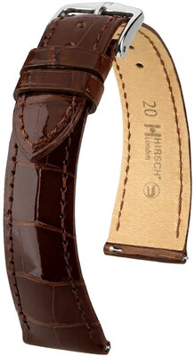 Leder-Uhrenarmband Hirsch London L 04207010-2, braun, Alligatorleder, Länge L, Quick Release
