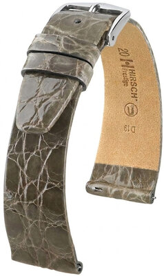 Leder-Uhrenarmband Hirsch Prestige L 02208030-2, grau, Krokodilleder, Länge L, Quick Release